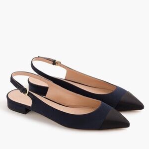 J. Crew Satin Navy Slingback Flats